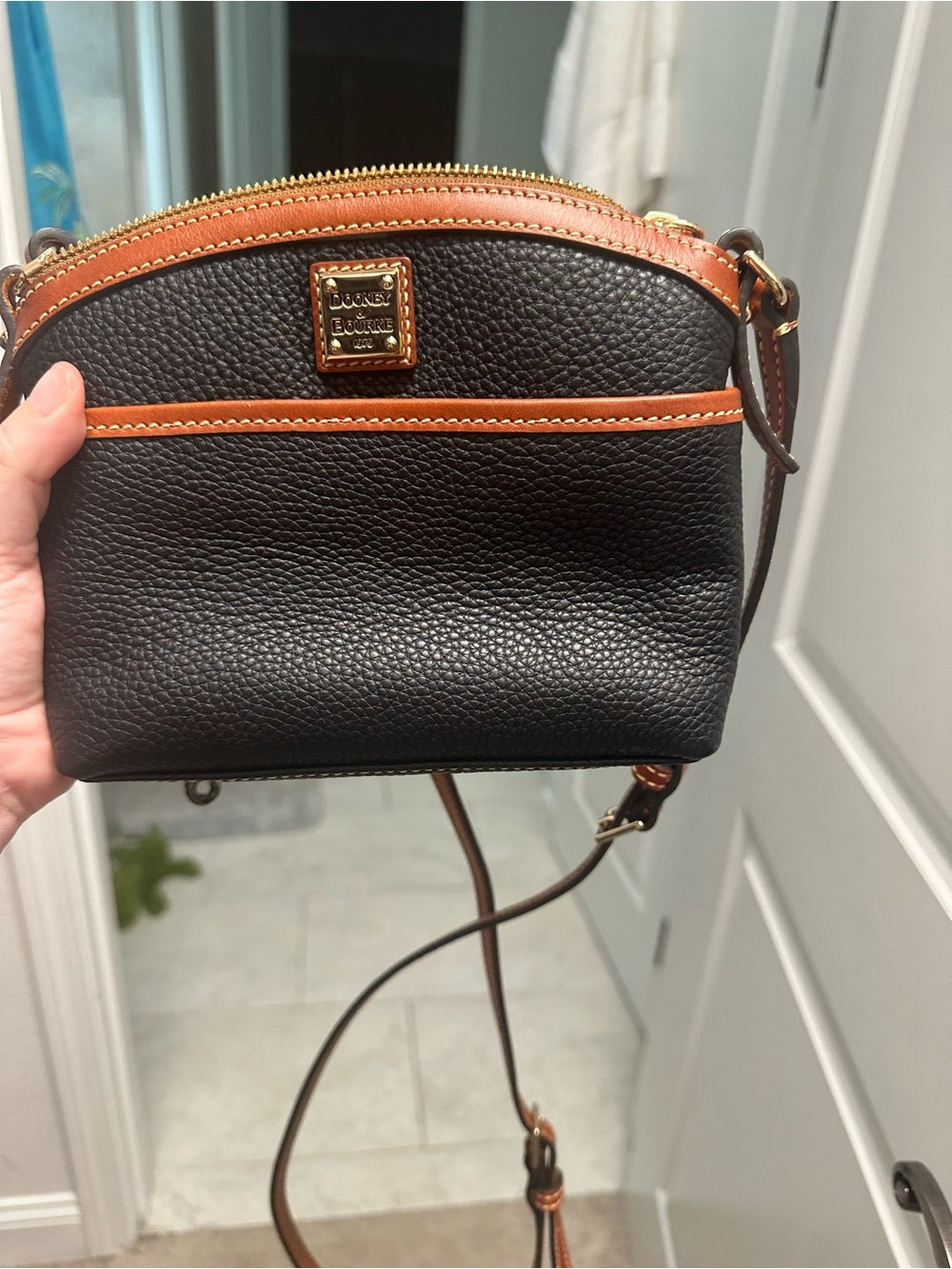 Dooney & Bourke Black Pebble Leather Crossbody with Brown Trim - Picture 2 of 4
